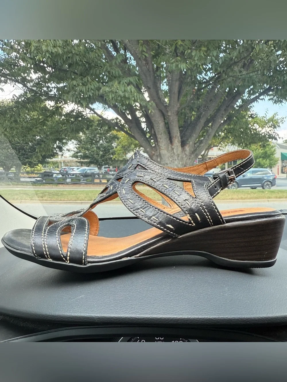 PIKOLINOS Black Leather Decorative Cutout Slingback Sandals